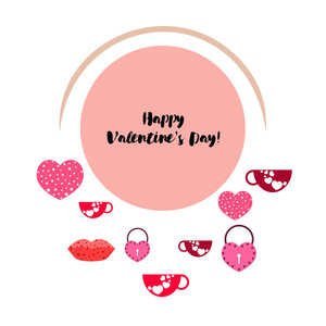 s Day, mug, lock, lips, heart, vector background