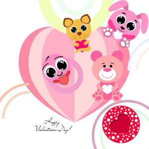 s Day, cat, bunny, bear, heart,smiley, vector background
