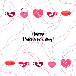 s Day, mug, lock, lips, heart, vector background