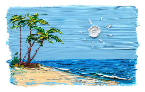 海滩图片壁纸海滩上的棕榈树和沙滩. 油漆油画.照片
