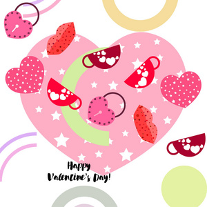 s Day, mug, lock, lips, heart, vector background