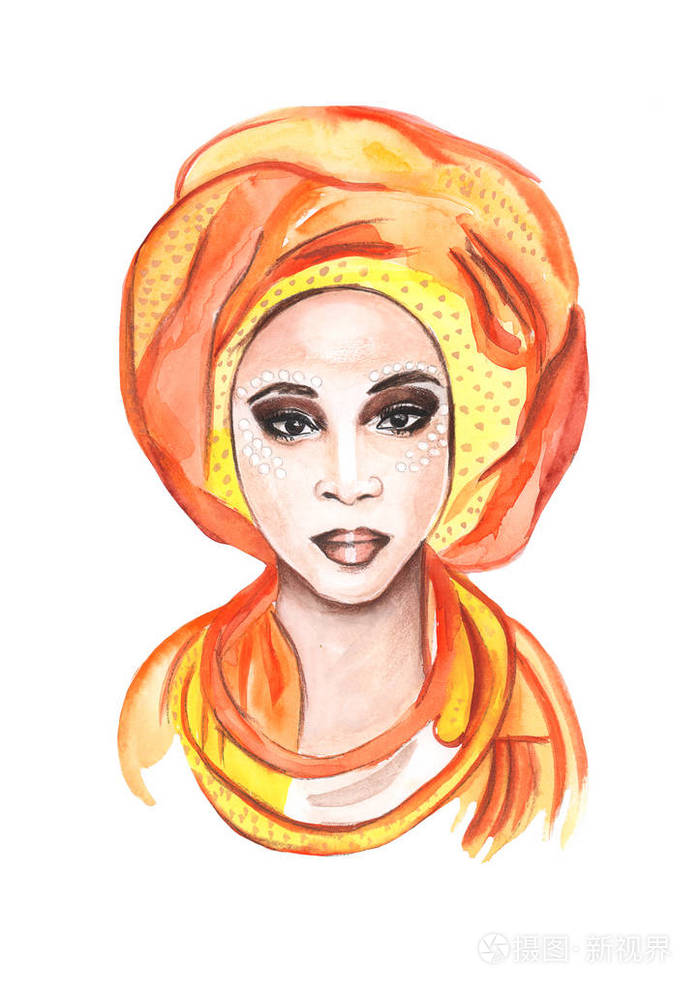 一位印度妇女的手绘水彩肖像