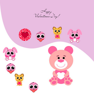 s Day, cat, bunny, bear, heart,smiley, vector background