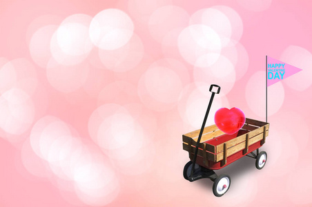 心在小红色木车与免费空间的文本输入标志等。 情人节概念我爱你。