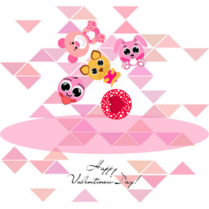 s Day, cat, bunny, bear, heart,smiley, vector background
