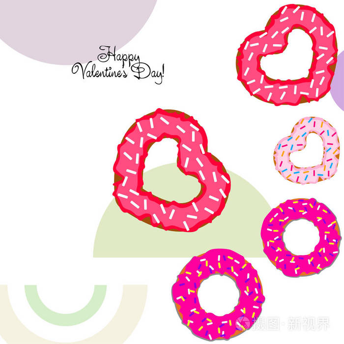 s Day, heart donut, greeting card, vector background