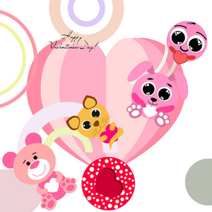 s Day, cat, bunny, bear, heart,smiley, vector background