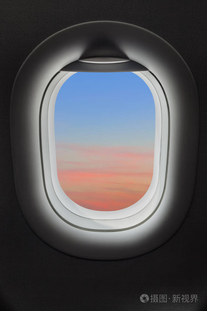 日落的天空飞机窗旅行的背景