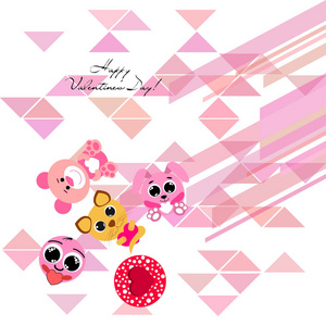 s Day, cat, bunny, bear, heart,smiley, vector background