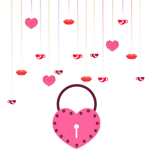 s Day, mug, lock, lips, heart, vector background