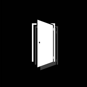 门。 白色平面简单图标阴影