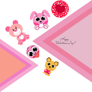 s Day, cat, bunny, bear, heart,smiley, vector background