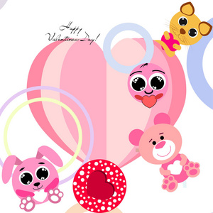 s Day, cat, bunny, bear, heart,smiley, vector background