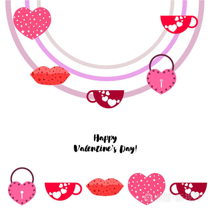 s Day, mug, lock, lips, heart, vector background