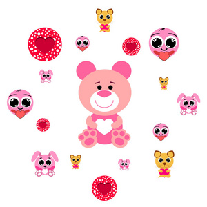 s Day, cat, bunny, bear, heart,smiley, vector background