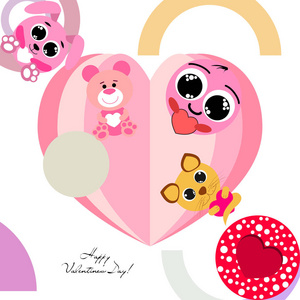 s Day, cat, bunny, bear, heart,smiley, vector background