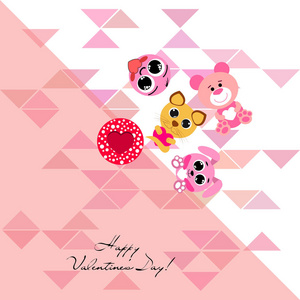 s Day, cat, bunny, bear, heart,smiley, vector background