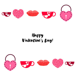 s Day, mug, lock, lips, heart, vector background