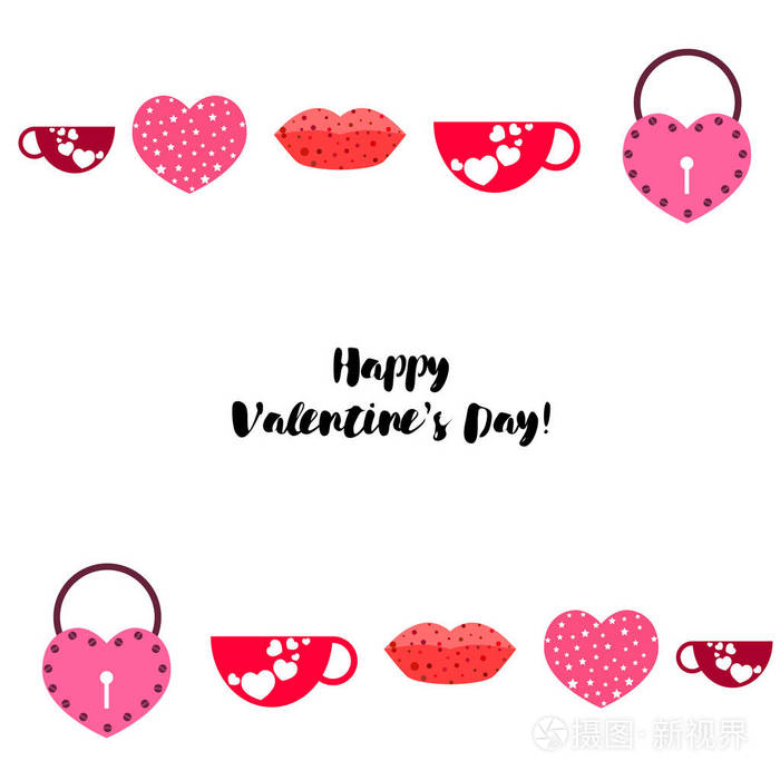 s Day, mug, lock, lips, heart, vector background