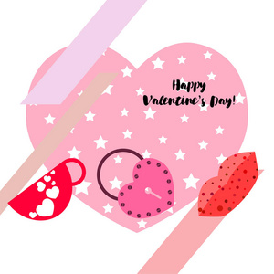 s Day, mug, lock, lips, heart, vector background