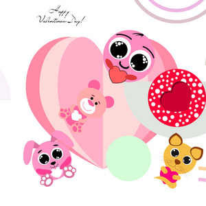 s Day, cat, bunny, bear, heart,smiley, vector background