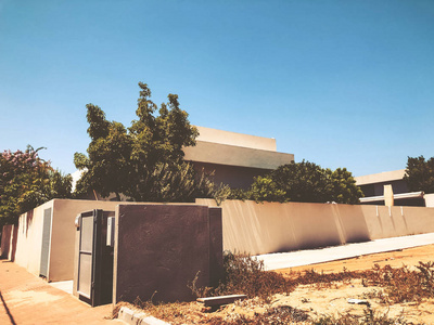 街道上的私人现代房屋和以色列里顺勒锡安美丽的树木
