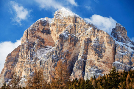 Ampezzo mountains covered in snow at daylight. Italy