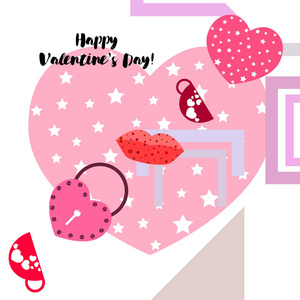 s Day, mug, lock, lips, heart, vector background