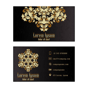 黄金参观卡商业矢量卡创意设计伊斯兰风格豪华模板，经典颜色，空白布局，为您的想法。