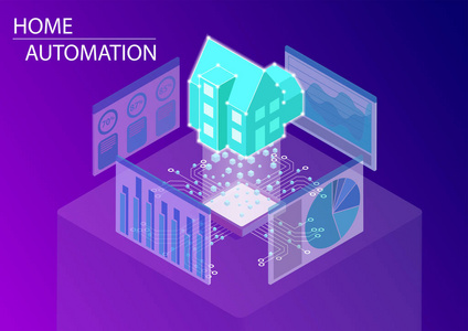 家庭自动化和分析概念。 三维等距矢量插图。