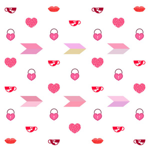 s Day, mug, lock, lips, heart, vector background