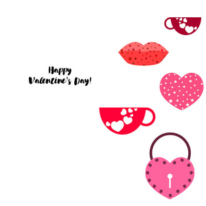 s Day, mug, lock, lips, heart, vector background