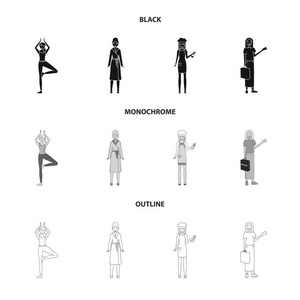 姿势和情绪标志的矢量插图。网络姿势和女性股票符号的收集