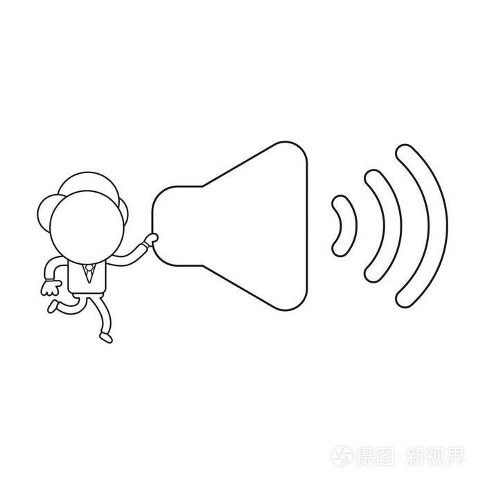 矢量插图商人字符运行和携带声音的图标黑色轮廓