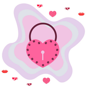 s Day, mug, lock, lips, heart, vector background