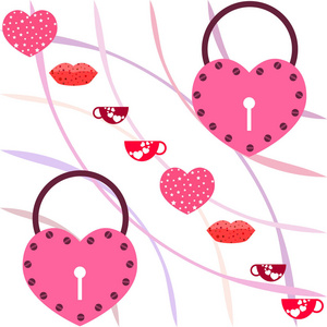 s Day, mug, lock, lips, heart, vector background