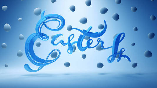 快乐的复活节背景与鸡蛋装饰的字母。邀请现实的3d 插图贺卡, 广告, 促销, 海报, 传单, 网页横幅, 文章, 社交媒体