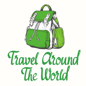 旅行背包.矢量手绘包.在白色背景的剪影样式的例证.