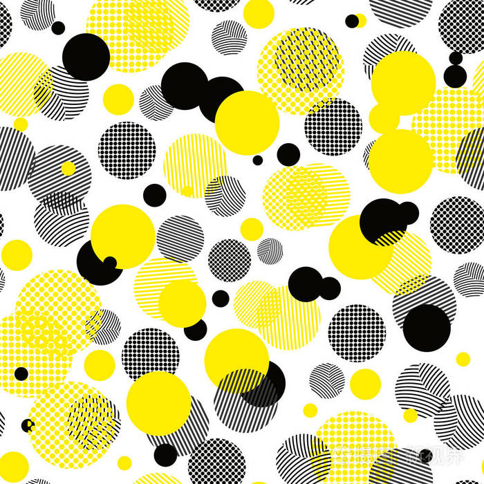 普遍重复抽象圈子图在黑色白色黄色.现代圆圈设计, 点点滴滴的研究10