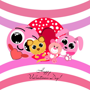 s Day, cat, bunny, bear, heart,smiley, vector background