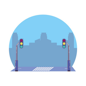 城市道路与红绿灯场景图标图片