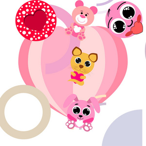 s Day, cat, bunny, bear, heart,smiley, vector background