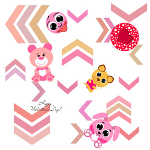 s Day, cat, bunny, bear, heart,smiley, vector background