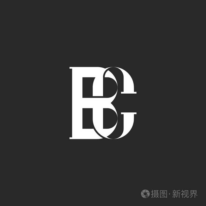 两个交错字母b和c的字母名片标志的bc或cb的首字母