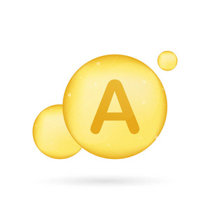 维生素黄金维生素 a 黄金闪亮的图标.抗坏血酸.向量例证照片