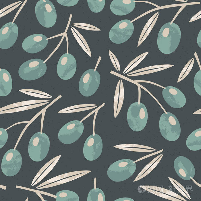 无缝图案与橄榄邮票纹理. 手绘卡通背景的彩色.