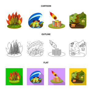 天气和遇险徽标的矢量设计。一组天气和崩溃矢量图标的股票