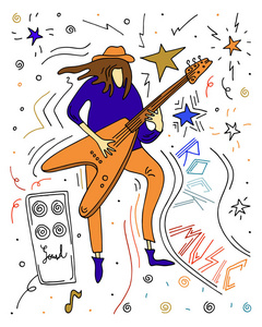 摇滚音乐家. 弹吉他的人. 涂鸦涂鸦素描.照片