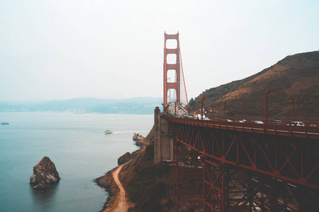 旧金山金门大桥的鸟瞰图。 漂亮的特写镜头。