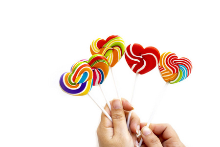 糖果糖果心形彩色满白底，糖果色彩虹棒棒糖，情人节礼物爱情概念